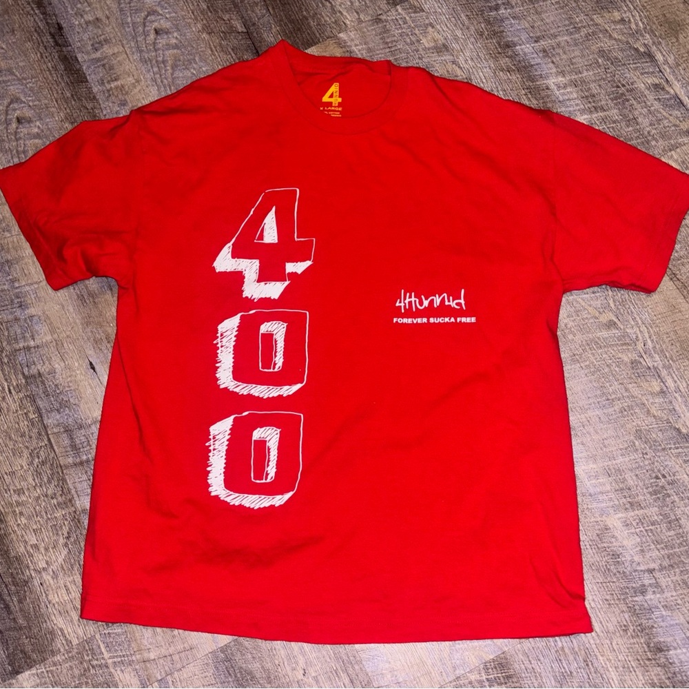 4Hunnid YG 400 Rapper T-shirt Size XL Red “Forever Sucka Free” Hip-Hop Y2K